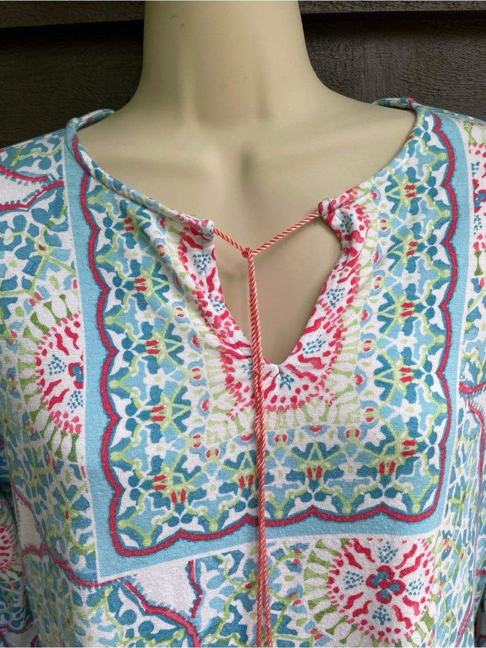 Ruby Rd Boho Medallion Tassel Top Rayon 3/4 Sleeve Pastel Tunic Women's PS - Picture 5 of 14